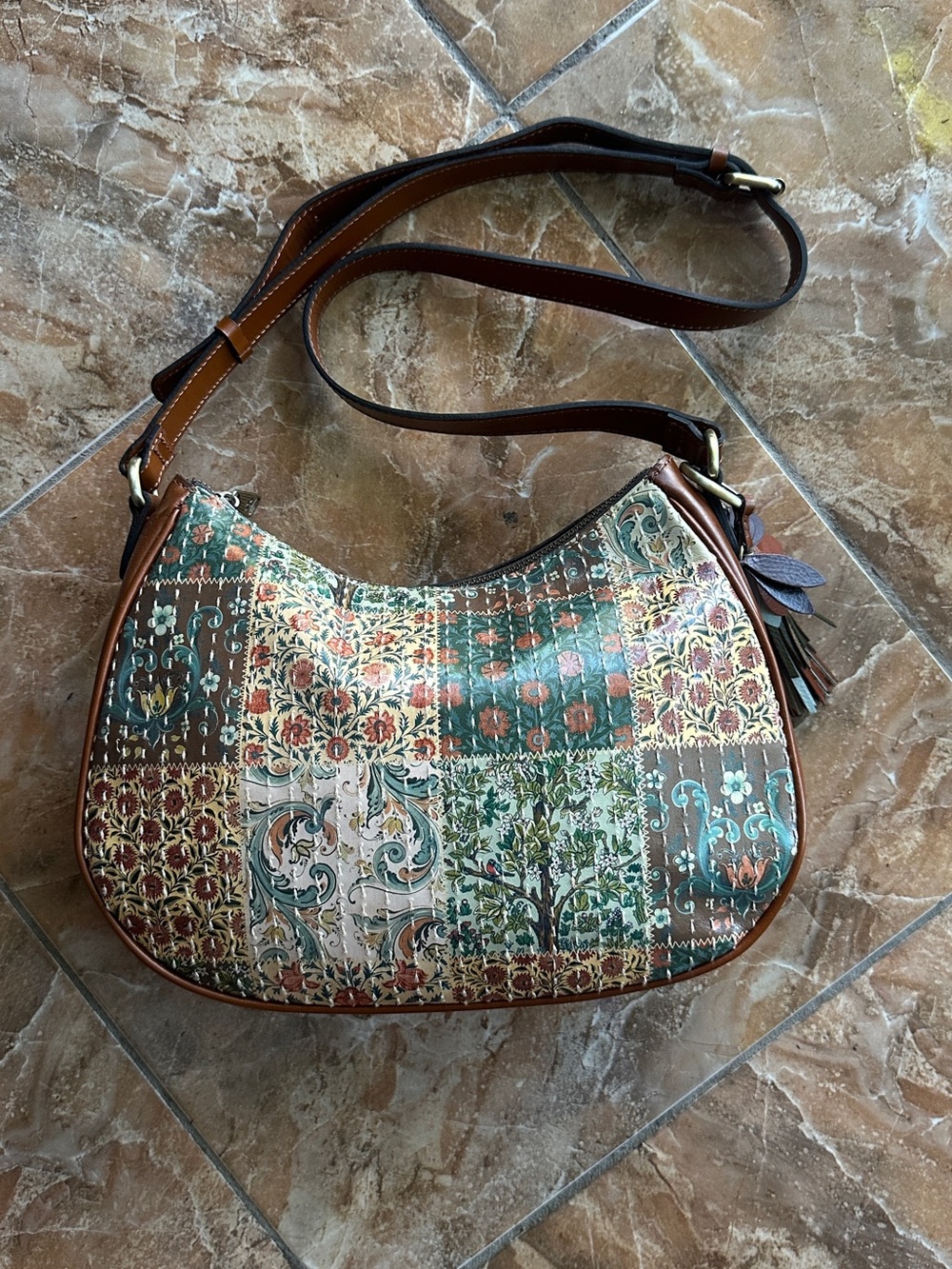 Patricia Nash Sascha Leather Hobo Bag with Flower Tassel